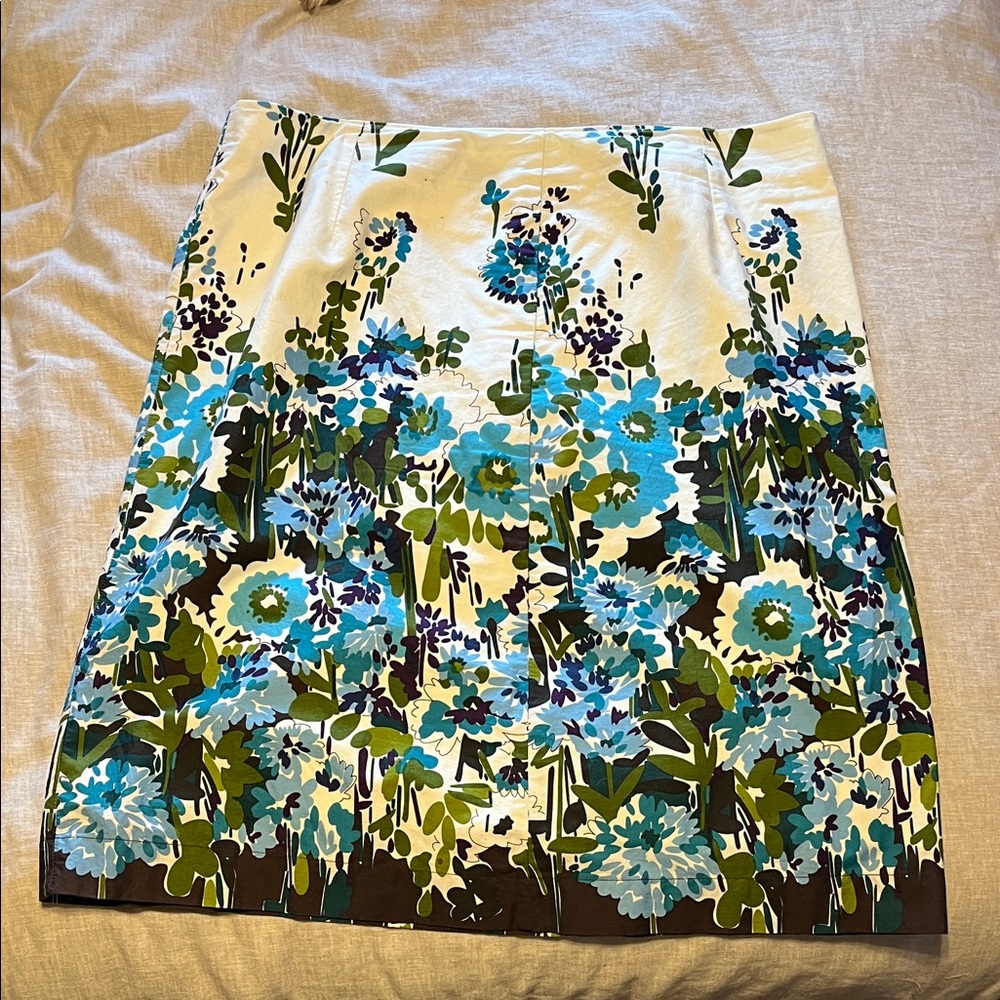 Bass Floral A-Line Skirt in Blue, Green, and Brown